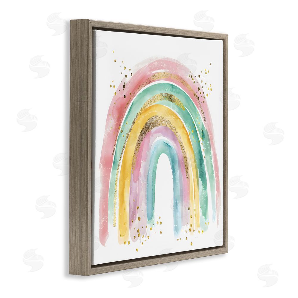 Creative Studio Pastel Rainbow with Gold Accents Brown Floating Frame Canvas Wall Art Print