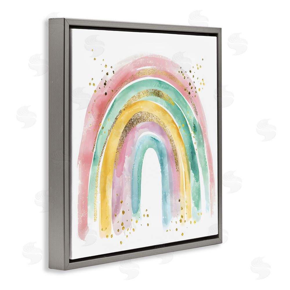Creative Studio Pastel Rainbow with Gold Accents Gray Floating Frame Canvas Wall Art Print