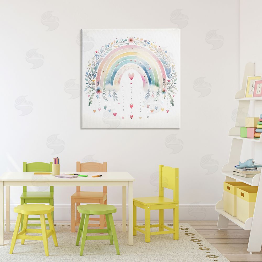 Creative Studio Rainbow with Hanging Hearts Stretched Canvas Wall Art Print in Room