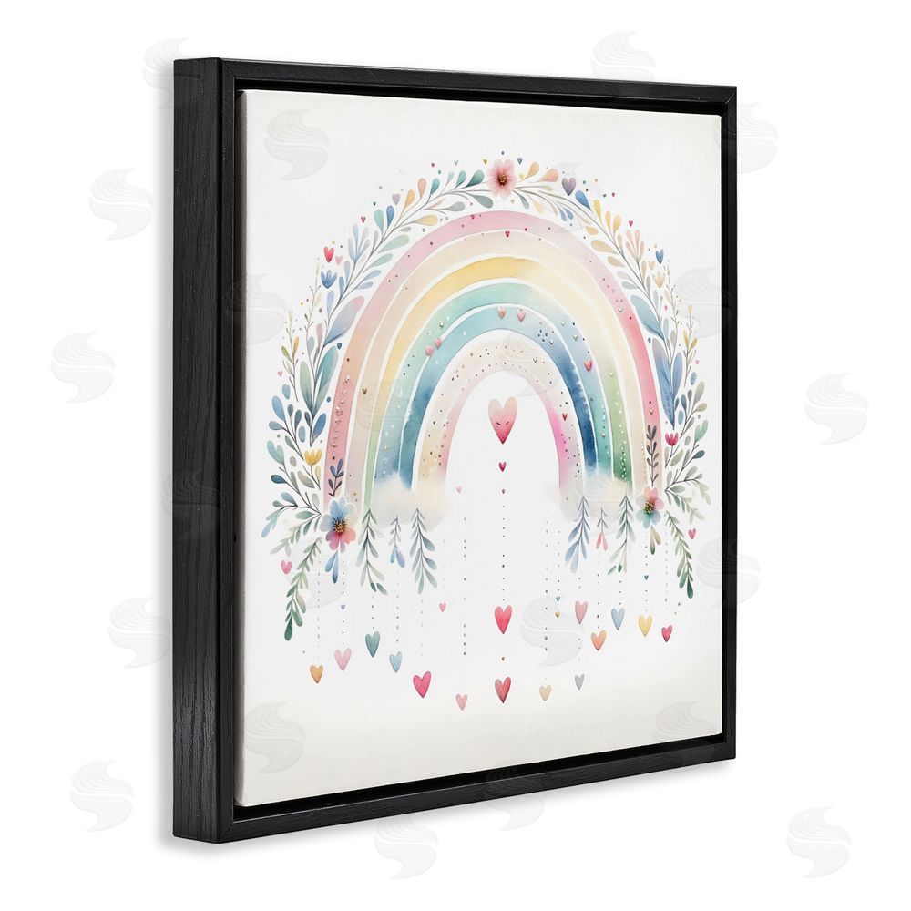 Creative Studio Rainbow with Hanging Hearts Black Floating Frame Canvas Wall Art Print