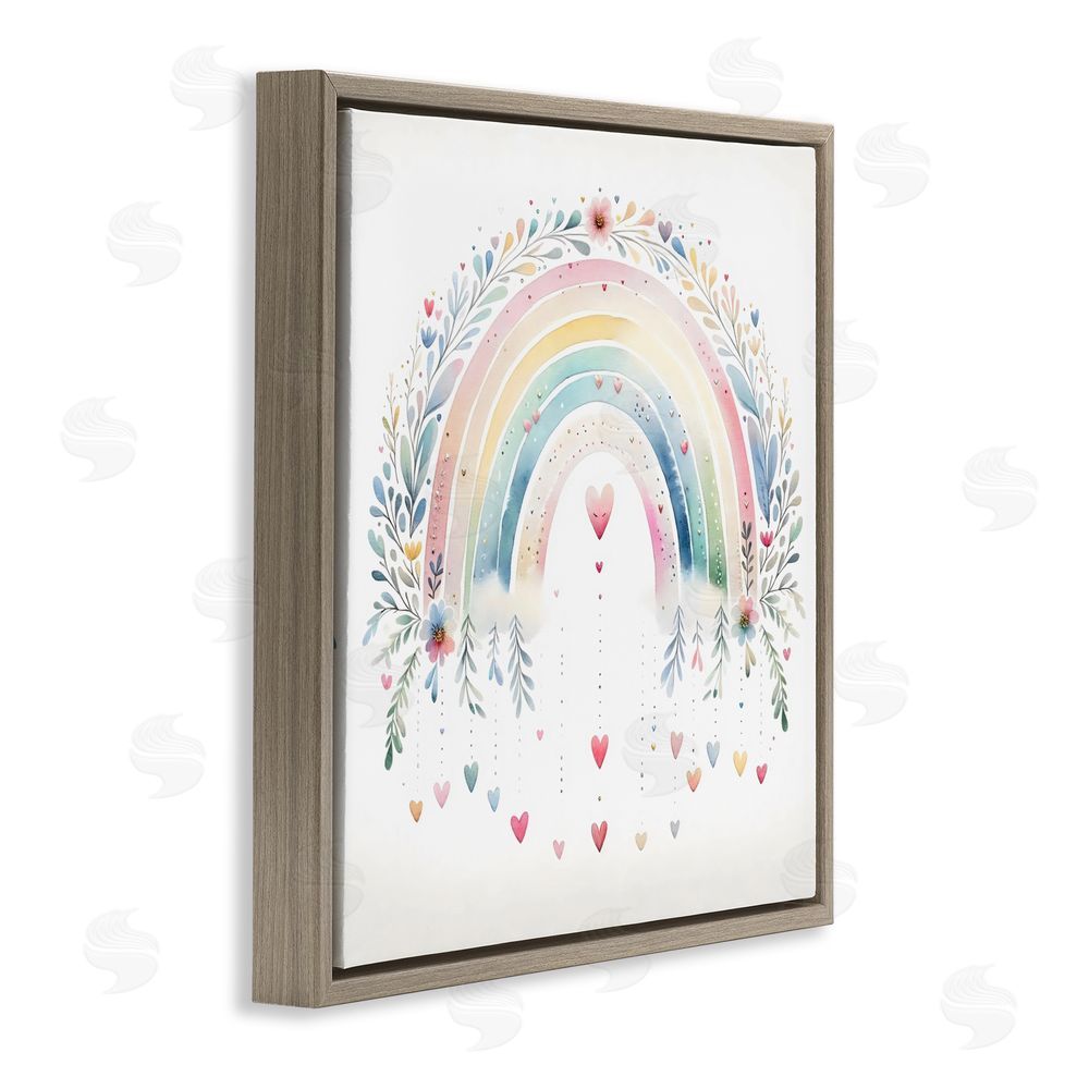 Creative Studio Rainbow with Hanging Hearts Brown Floating Frame Canvas Wall Art Print