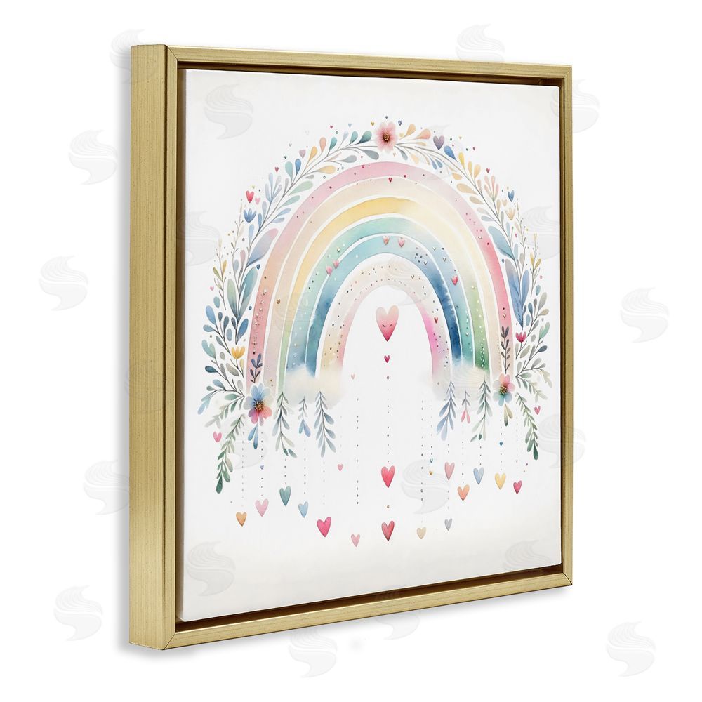 Creative Studio Rainbow with Hanging Hearts Gold Floating Frame Canvas Wall Art Print
