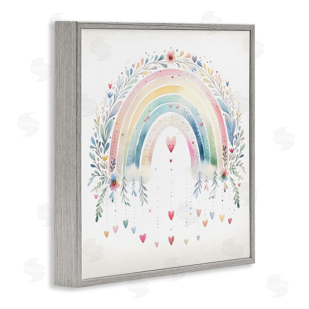Creative Studio Rainbow with Hanging Hearts Gray Framed Giclee Wall Art Print