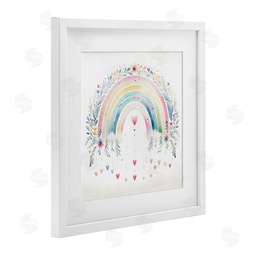 Creative Studio Rainbow with Hanging Hearts White Framed Print Under Glass Wall Art