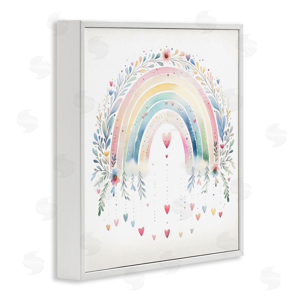 Creative Studio Rainbow with Hanging Hearts White Framed Giclee Wall Art Print