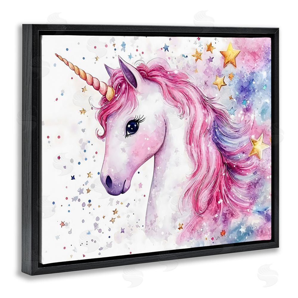 Creative Studio Pink Mane Unicorn with Stars Black Floating Frame Canvas Wall Art Print