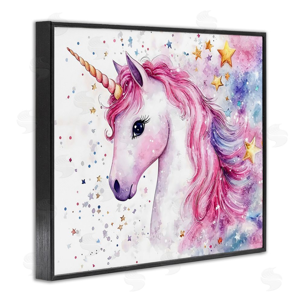 Creative Studio Pink Mane Unicorn with Stars Black Framed Giclee Wall Art Print