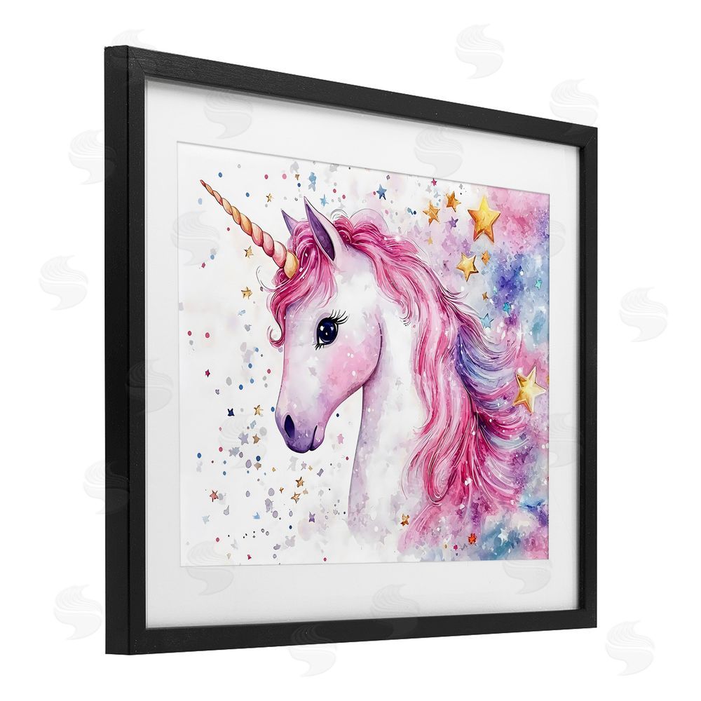 Creative Studio Pink Mane Unicorn with Stars Black Framed Print Under Glass Wall Art