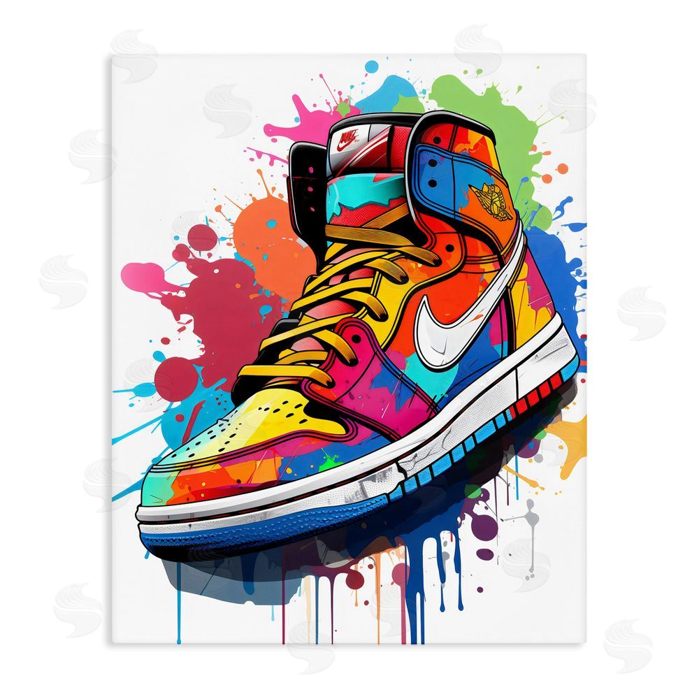 Creative Studio Graffiti Sneaker on White Stretched Canvas Wall Art