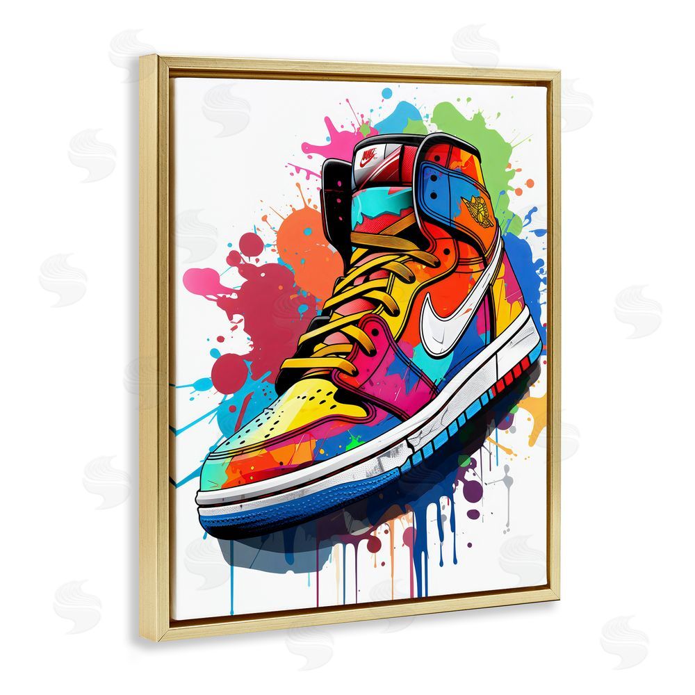 Creative Studio Graffiti Sneaker on White Gold Floating Frame Canvas Wall Art