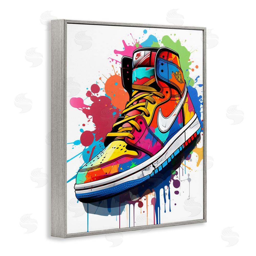 Creative Studio Graffiti Sneaker on White Gray Framed Giclee Wall Art Print