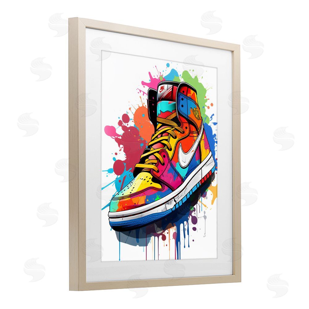 Creative Studio Graffiti Sneaker on White Brown Framed Print Under Glass with Mat Wall Art