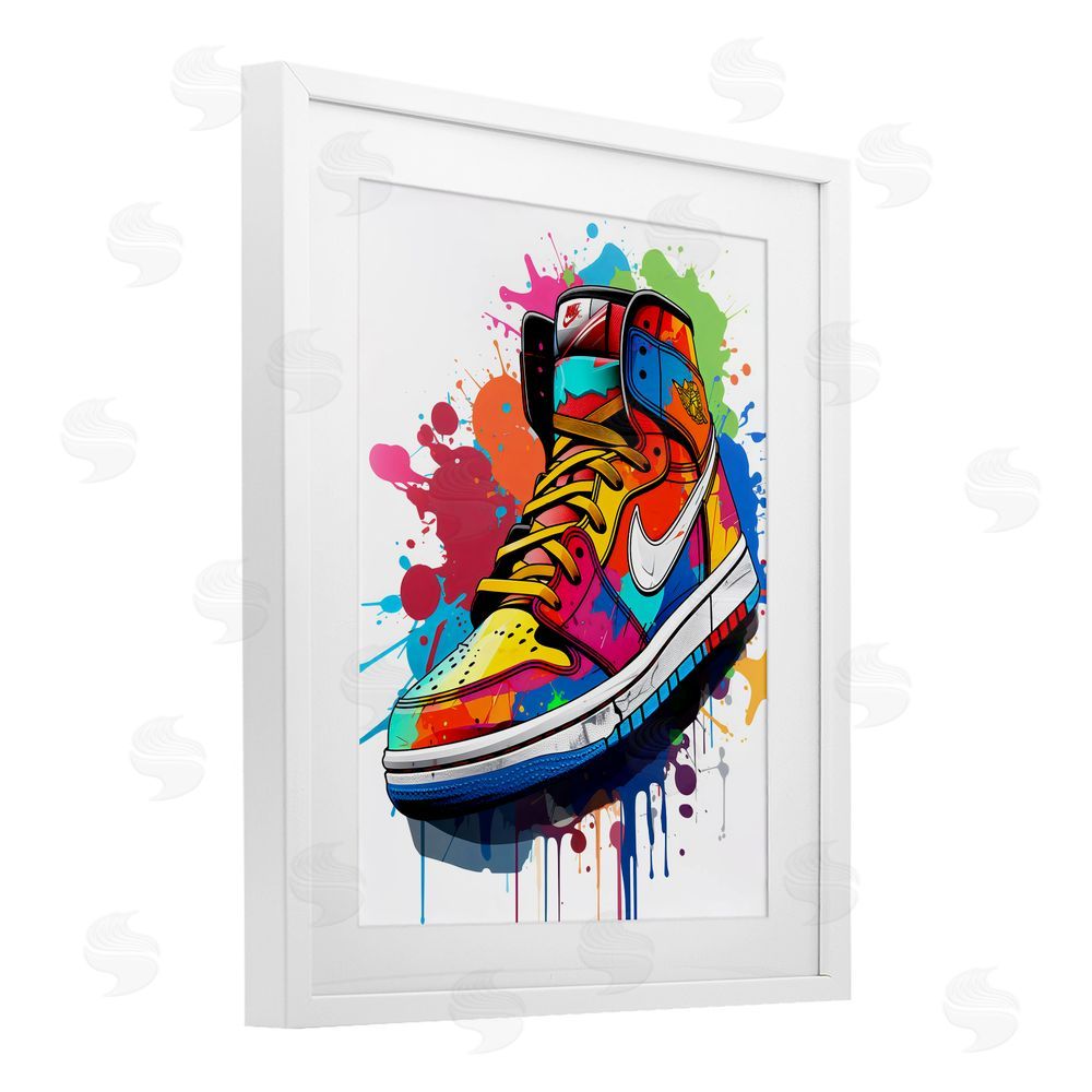 Creative Studio Graffiti Sneaker on White White Framed Print Under Glass with Mat Wall Art