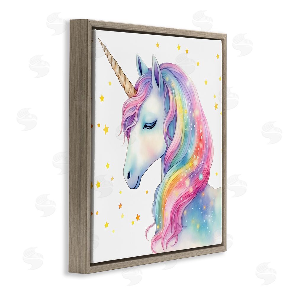 Creative Studio Enchanted Rainbow Mane Unicorn Brown Floating Frame Canvas Wall Art