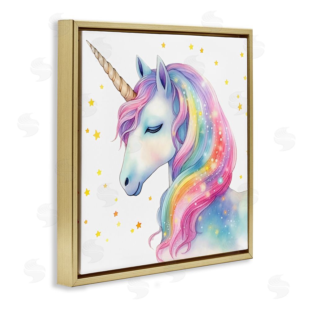 Creative Studio Enchanted Rainbow Mane Unicorn Gold Floating Frame Canvas Wall Art