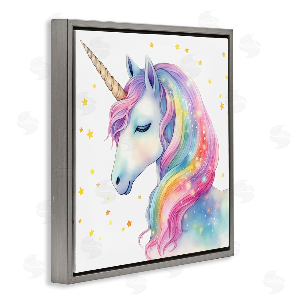 Creative Studio Enchanted Rainbow Mane Unicorn Gray Floating Frame Canvas Wall Art