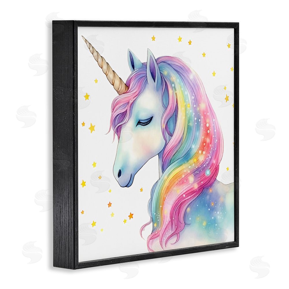 Creative Studio Enchanted Rainbow Mane Unicorn Blacked Framed Giclee Wall Art Print