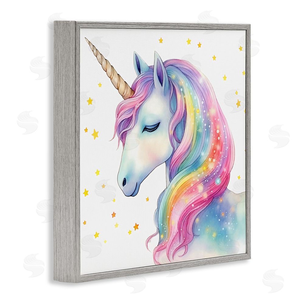Creative Studio Enchanted Rainbow Mane Unicorn Gray Framed Giclee Wall Art Print