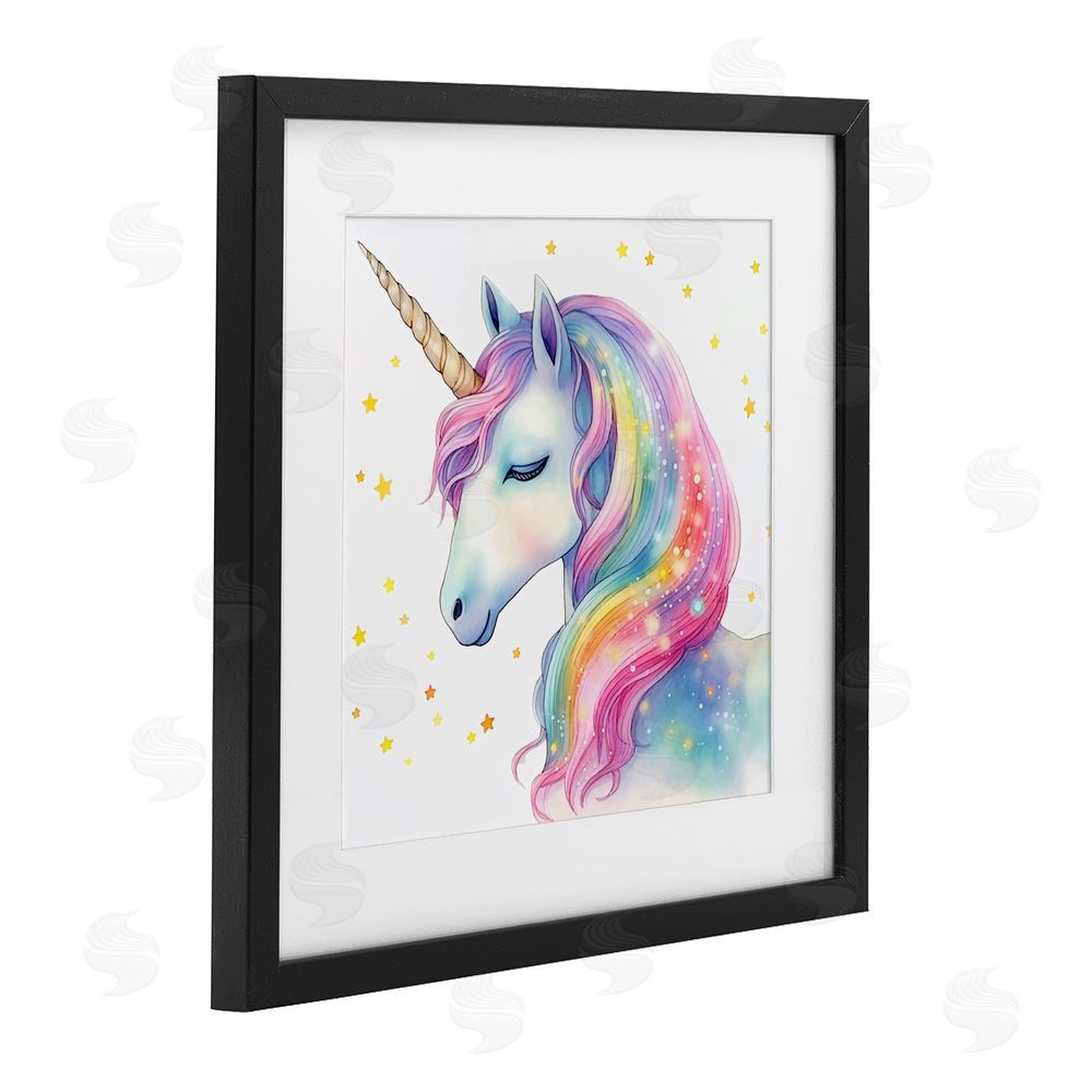 Creative Studio Enchanted Rainbow Mane Unicorn Black Framed Print Under Glass with Mat Wall Art
