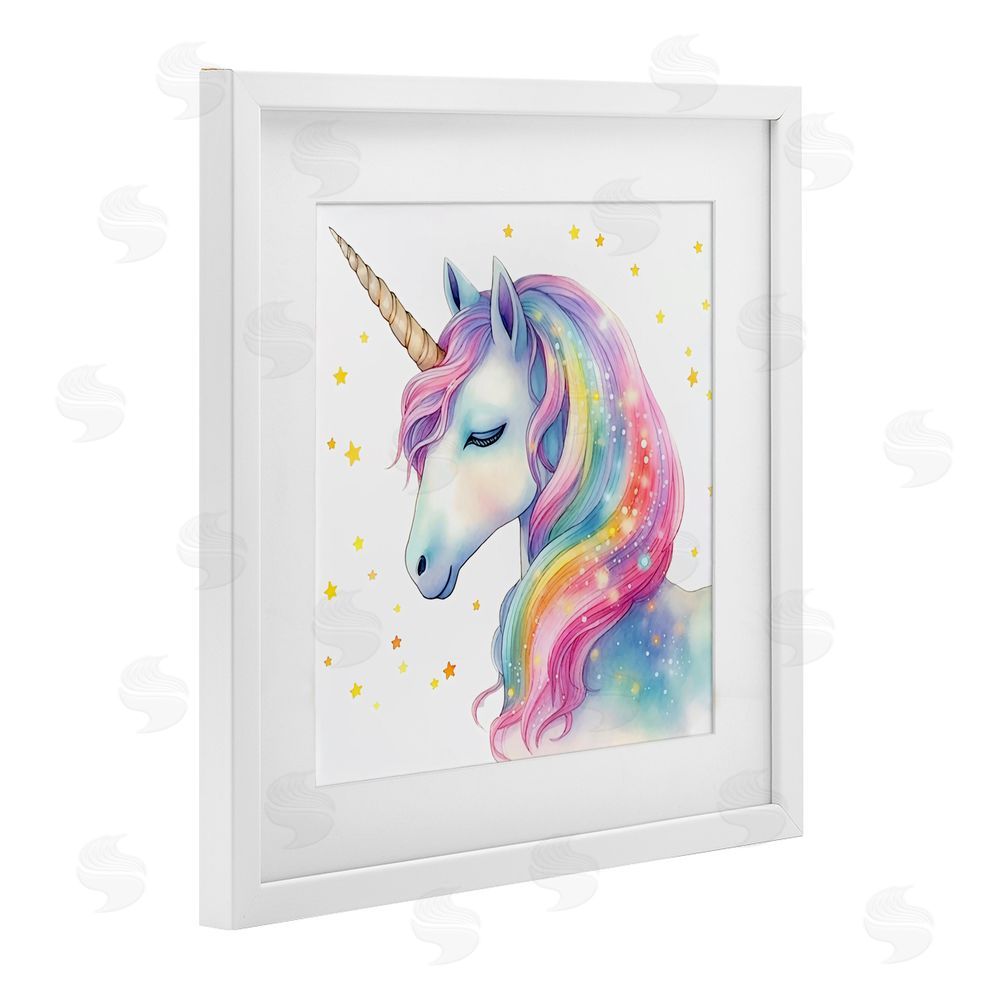 Creative Studio Enchanted Rainbow Mane Unicorn White Framed Print Under Glass with Mat Wall Art