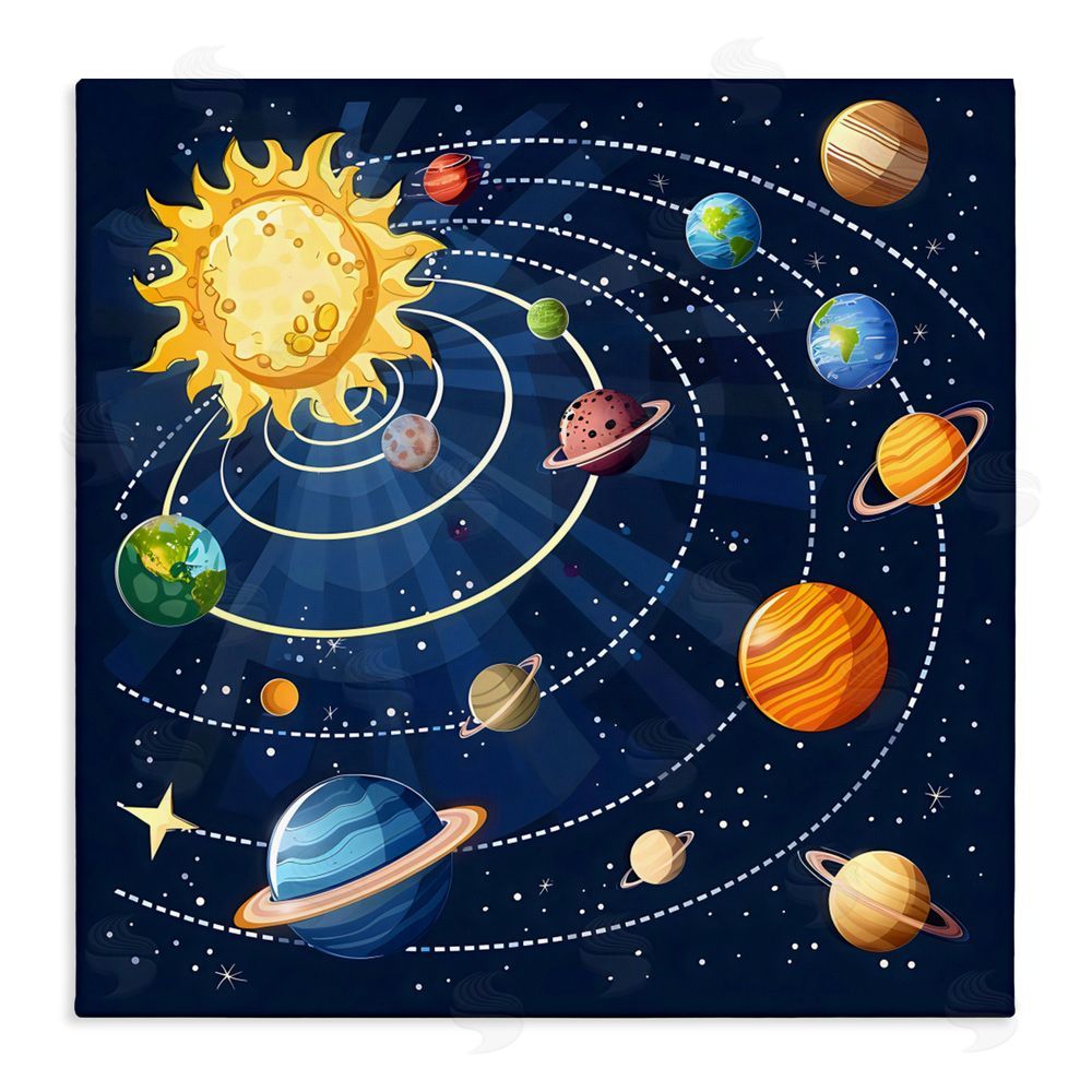 Creative Studio Planets In Orbit Stretched Canvas Wall Art Print