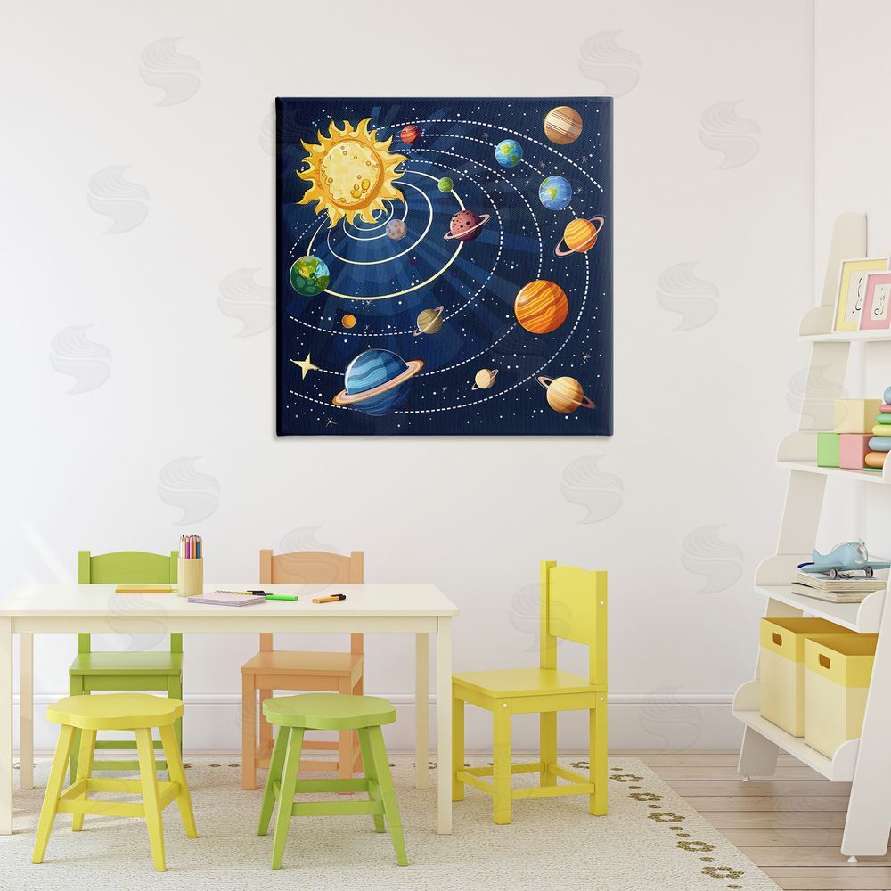 Creative Studio Planets In Orbit Stretched Canvas Wall Art Print in Room