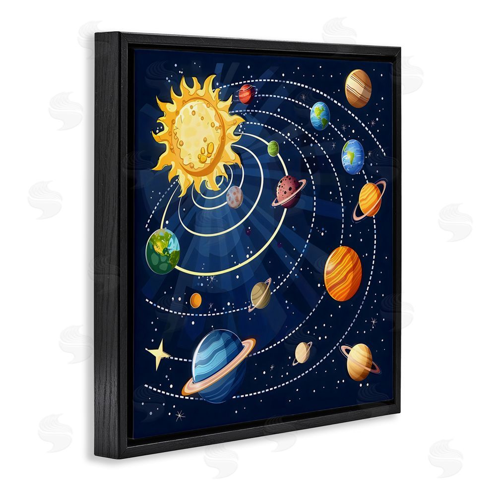 Creative Studio Planets In Orbit Black Floating Frame Canvas Wall Art Print