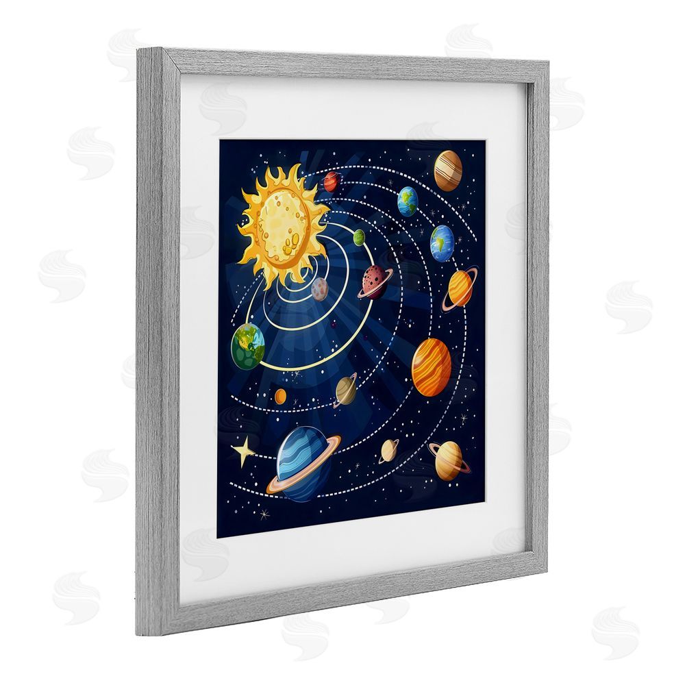 Creative Studio Planets In Orbit Gray Framed Print Under Glass Wall Art