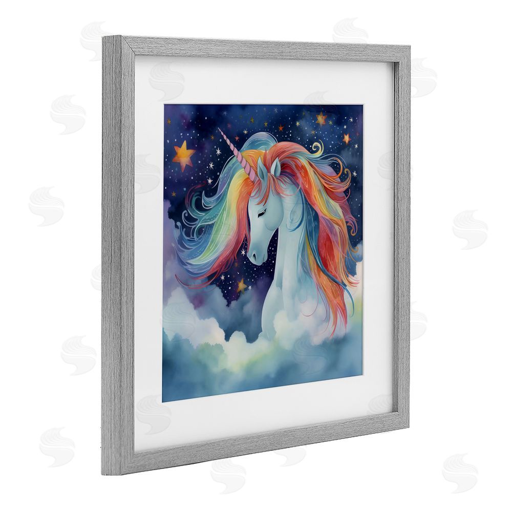 Creative Studio Rainbow Mane Unicorn in Clouds Gray Framed Print Under Glass Wall Art