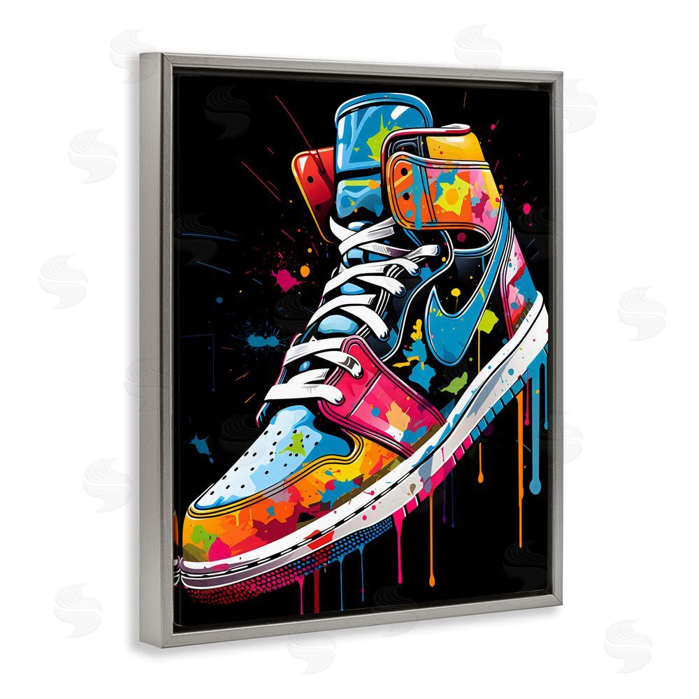 Creative Studio Graffiti Sneaker on Black Gray Floating Frame Canvas Wall Art