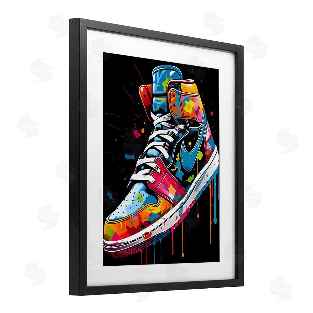 Creative Studio Graffiti Sneaker on Black Black Framed Print Under Glass with Mat Wall Art