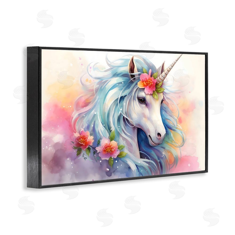 Creative Studio Magical Unicorn with Blossoms Blacked Framed Giclee Wall Art Print