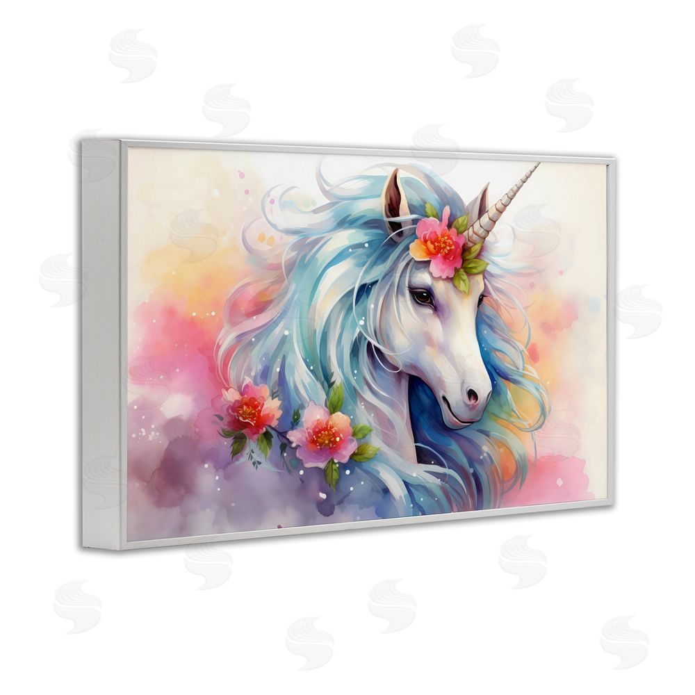 Creative Studio Magical Unicorn with Blossoms White Framed Giclee Wall Art Print