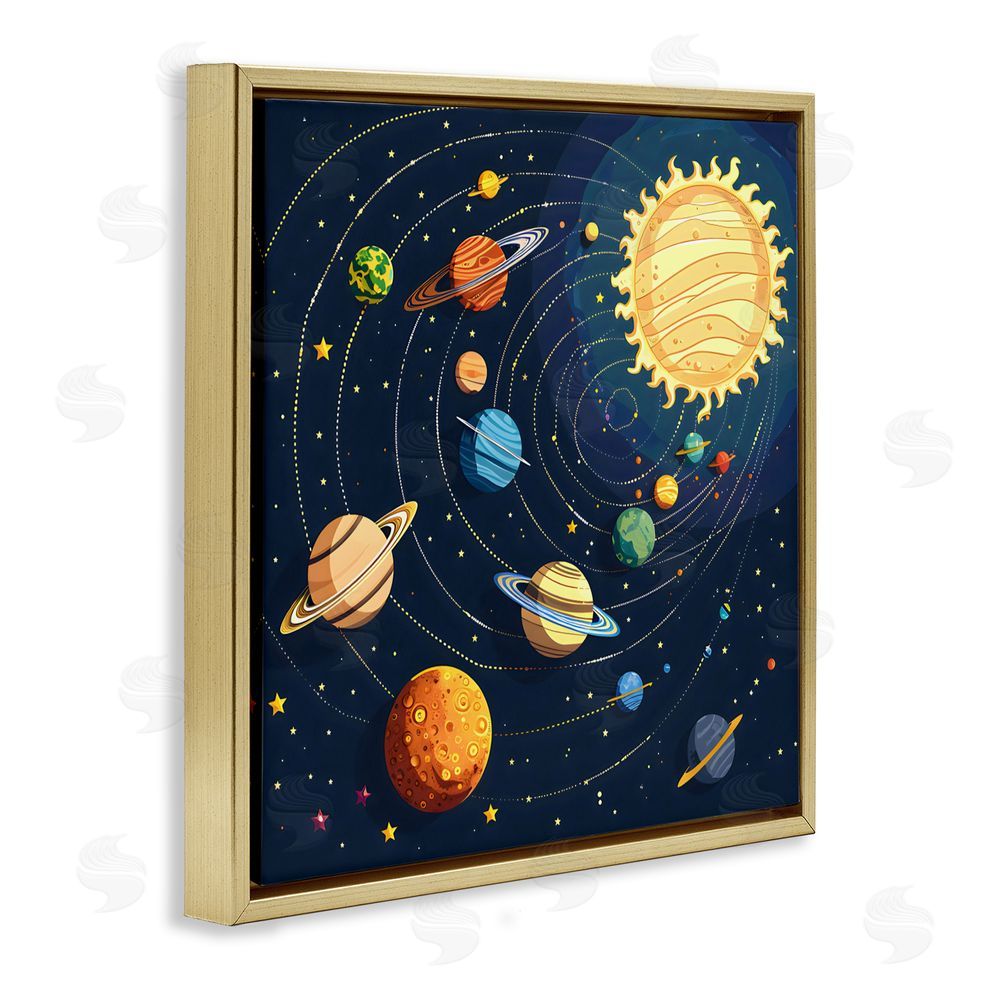 Creative Studio Planets Around The Sun Gold Floating Frame Canvas Wall Art Print