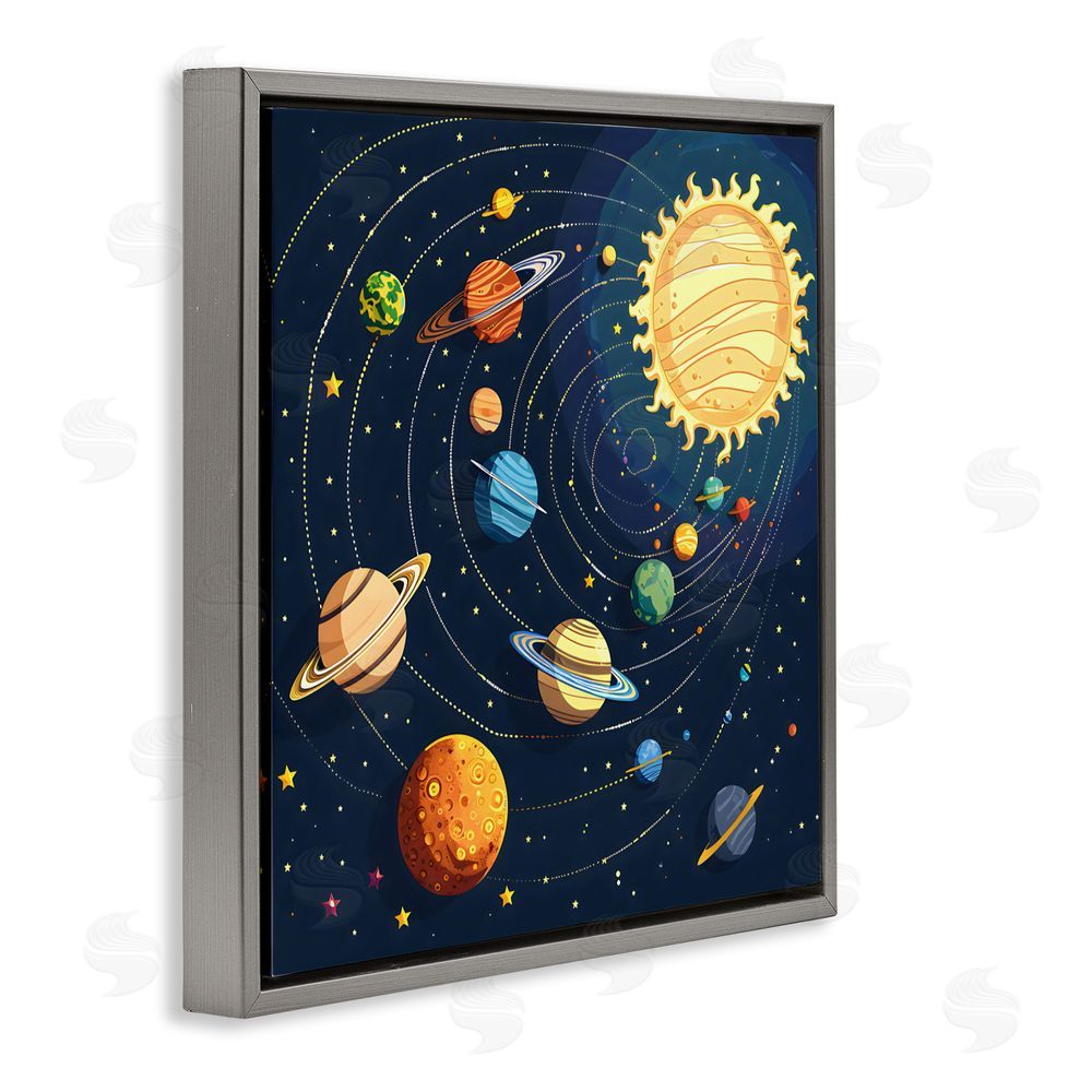 Creative Studio Planets Around The Sun Gray Floating Frame Canvas Wall Art Print