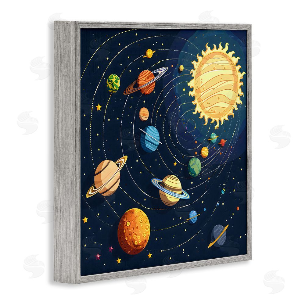 Creative Studio Planets Around The Sun Gray Framed Giclee Wall Art Print