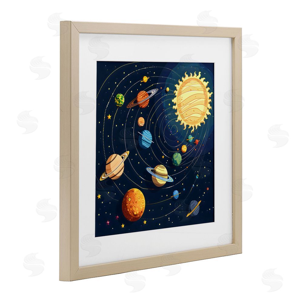 Creative Studio Planets Around The Sun Brown Framed Print Under Glass Wall Art