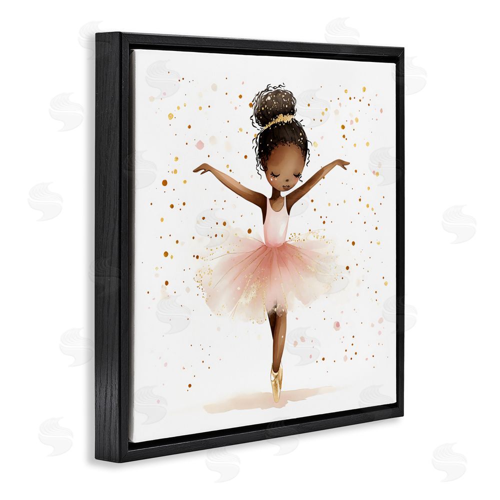 Creative Studio Pink Ballerina Girl with Gold Black Floating Frame Canvas Wall Art Print