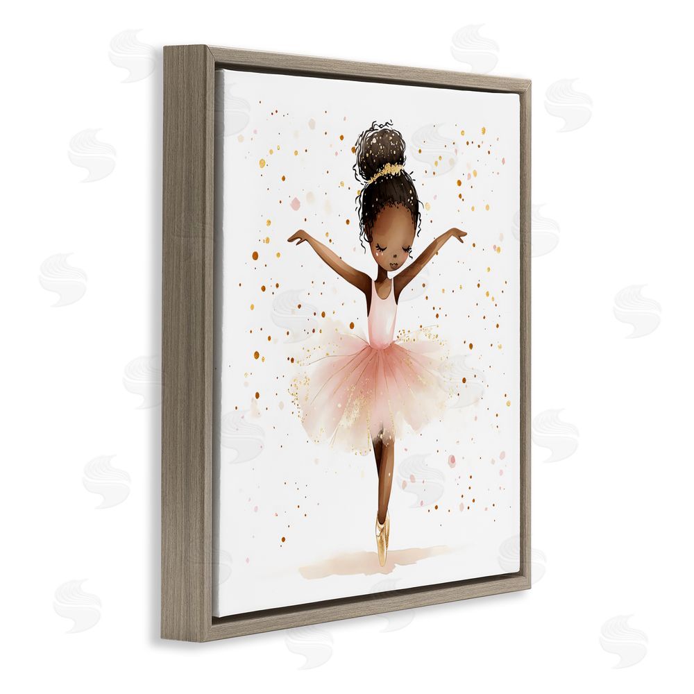 Creative Studio Pink Ballerina Girl with Gold Brown Floating Frame Canvas Wall Art Print