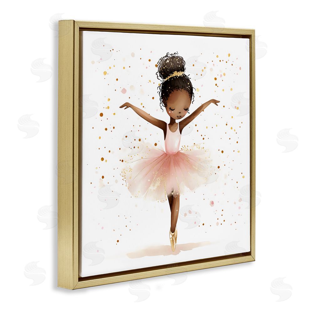 Creative Studio Pink Ballerina Girl with Gold Gold Floating Frame Canvas Wall Art Print
