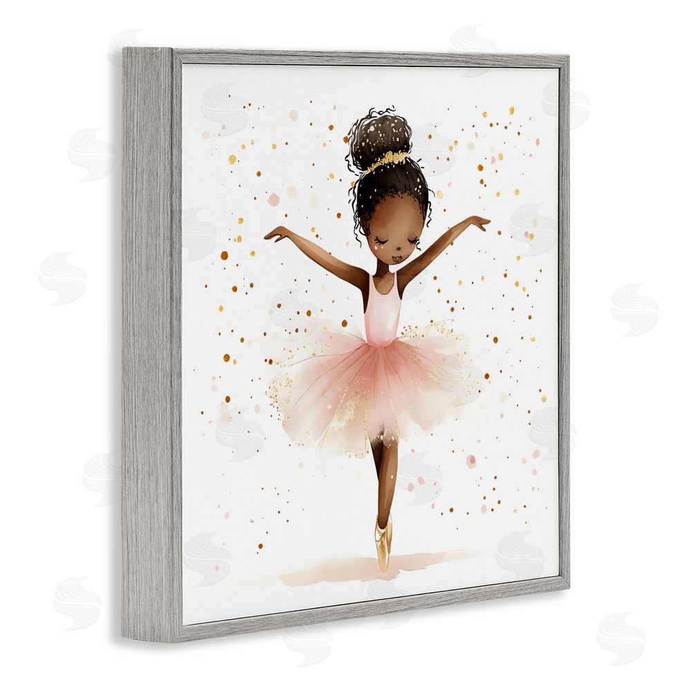 Creative Studio Pink Ballerina Girl with Gold Gray Framed Giclee Wall Art Print