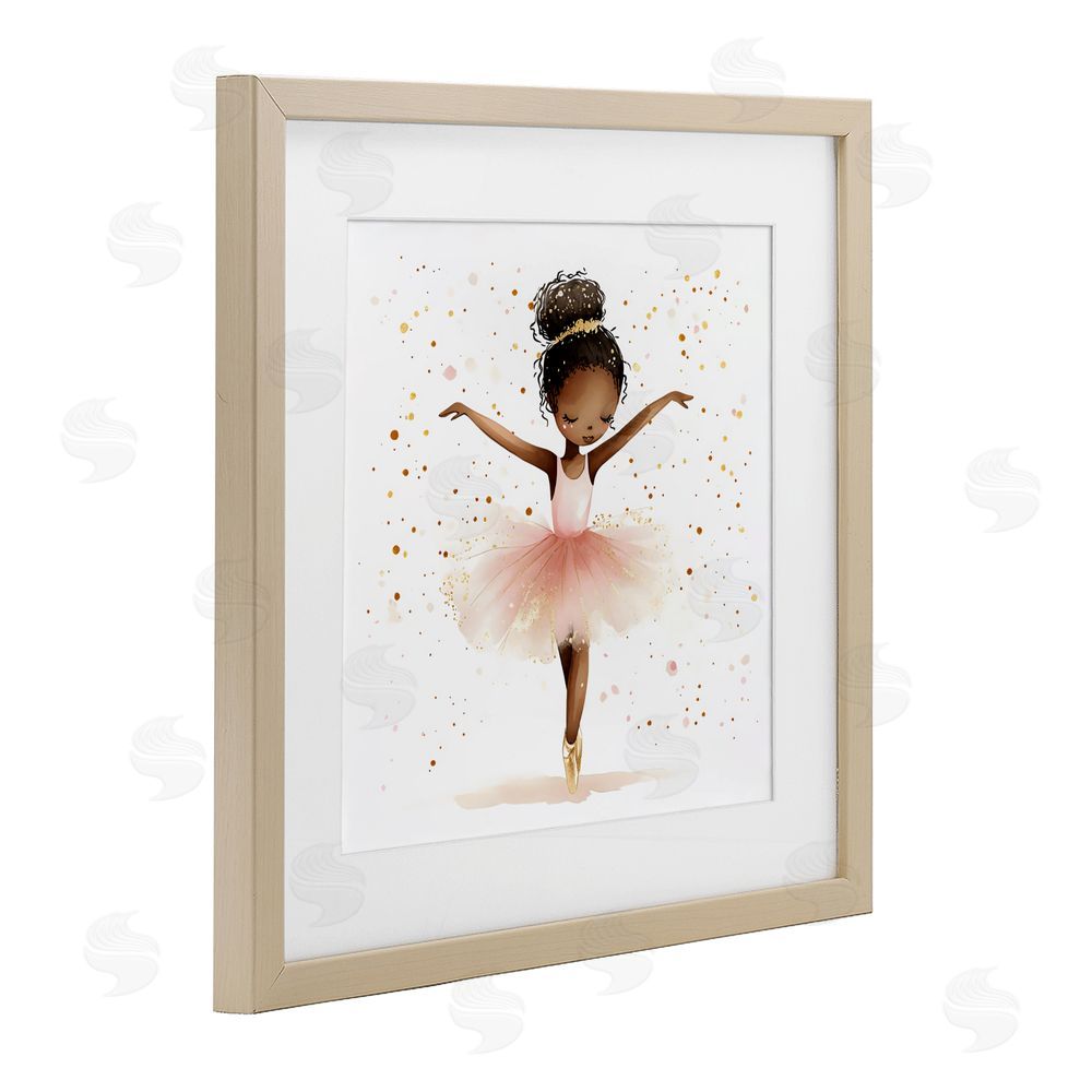 Creative Studio Pink Ballerina Girl with Gold Brown Framed Print Under Glass Wall Art
