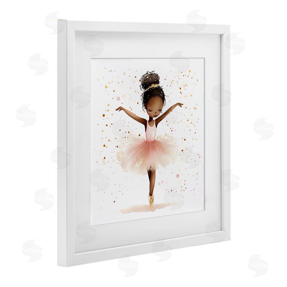 Creative Studio Pink Ballerina Girl with Gold White Framed Print Under Glass Wall Art