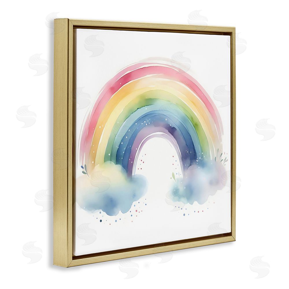 Creative Studio Soft Rainbow with Clouds Gold Floating Frame Canvas Wall Art Print