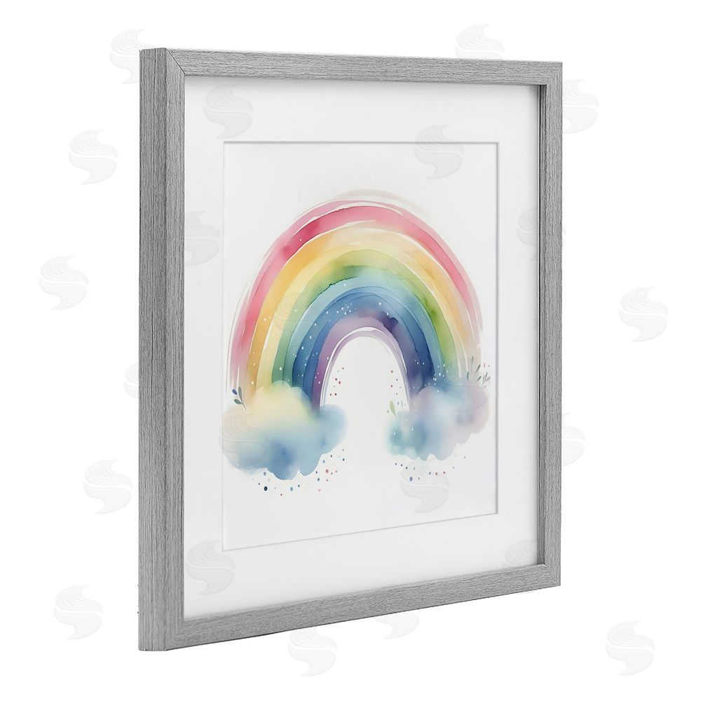 Creative Studio Soft Rainbow with Clouds Gray Framed Print Under Glass Wall Art