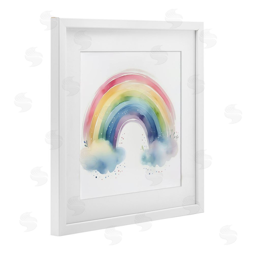 Creative Studio Soft Rainbow with Clouds White Framed Print Under Glass Wall Art