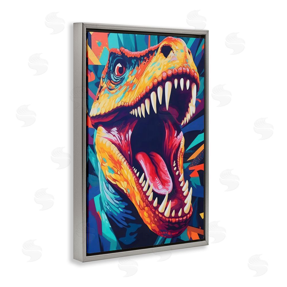 Creative Studio Pop Style Raptor Dino Gray Floating Frame Canvas Wall Art Print