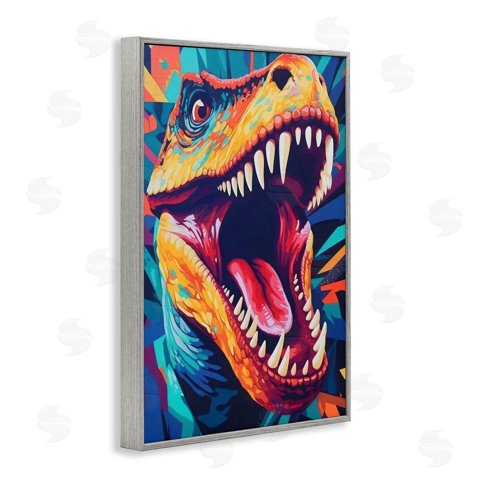 Creative Studio Pop Style Raptor Dino Gray Framed Giclee Wall Art Print