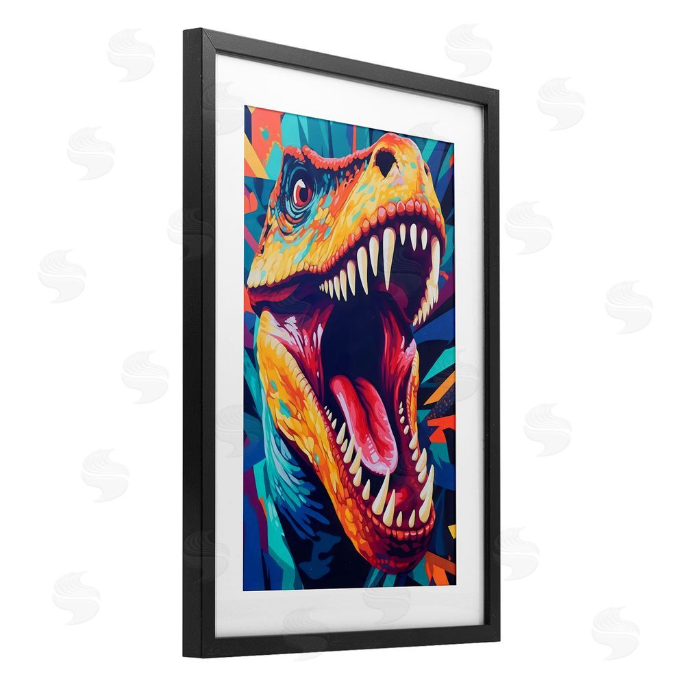 Creative Studio Pop Style Raptor Dino Black Framed Print Under Glass Wall Art