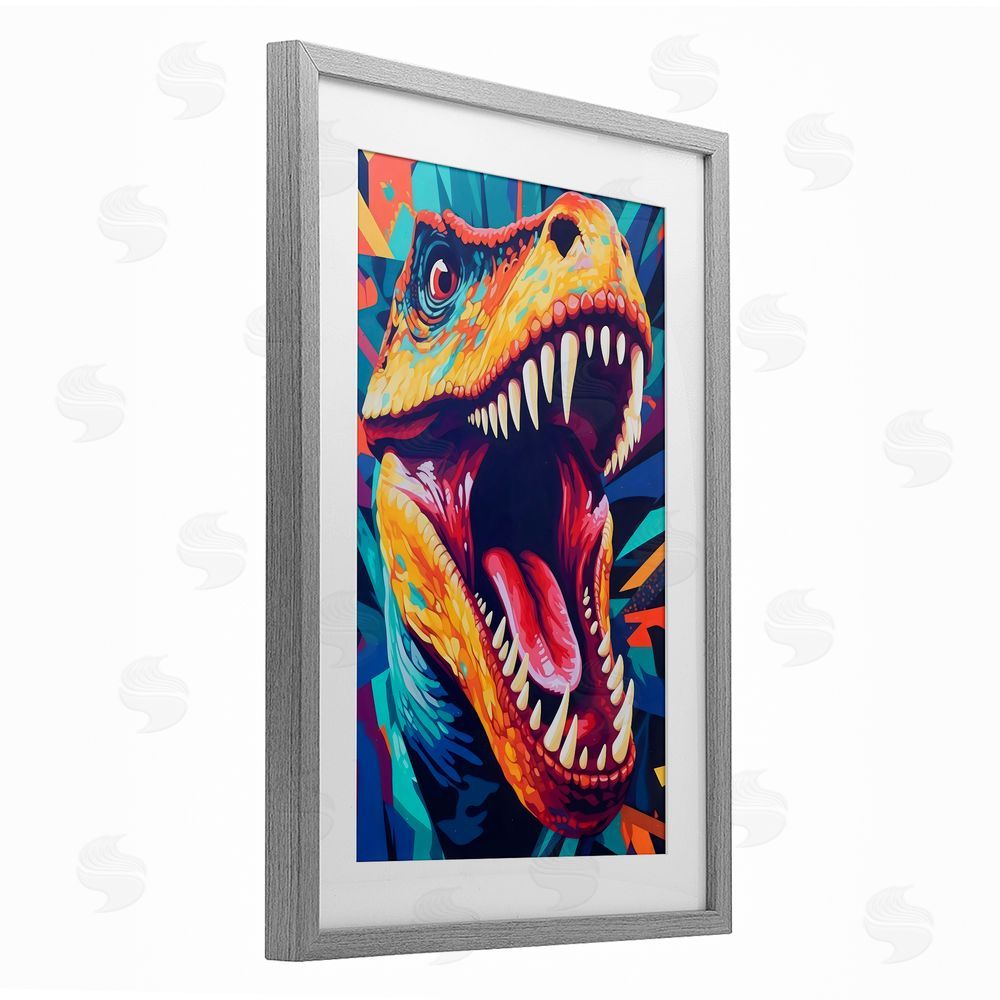 Creative Studio Pop Style Raptor Dino Gray Framed Print Under Glass Wall Art